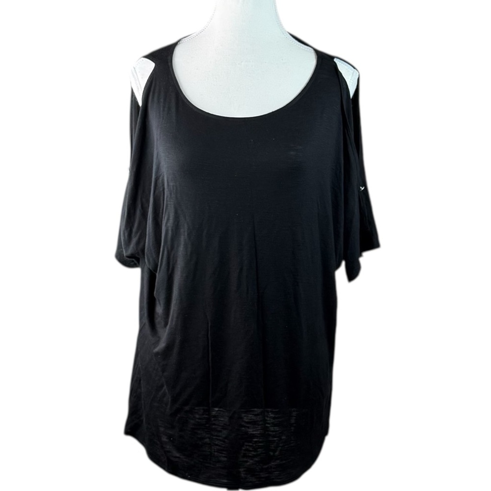Jones New York Tunic Top Womens L Black Cold Shoulder Stretch Knit Casual - Picture 3 of 11